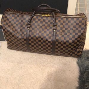 Brown Checkered Duffle Bag
